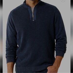 Tommy Bahama Men’s Cotton Quarter Zip Waffle Knit Sweater Coastline Blue XL‎